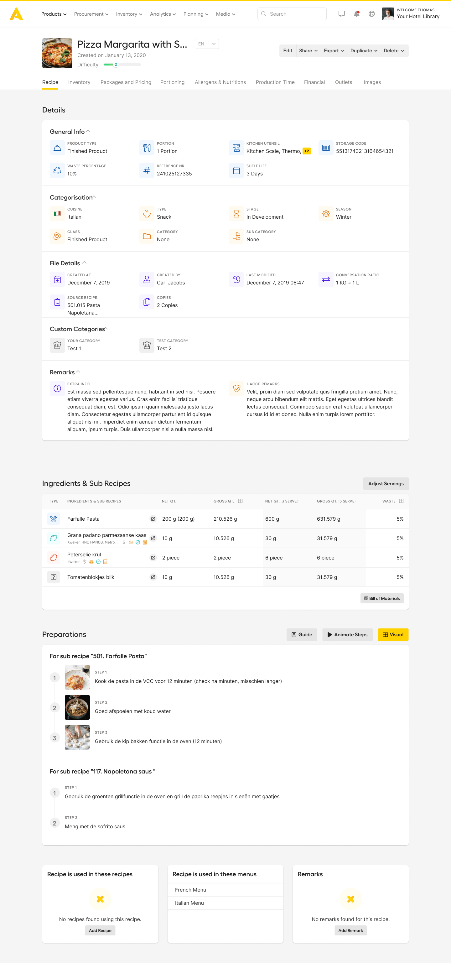 Apicbase Restaurant Management Screenshot 2