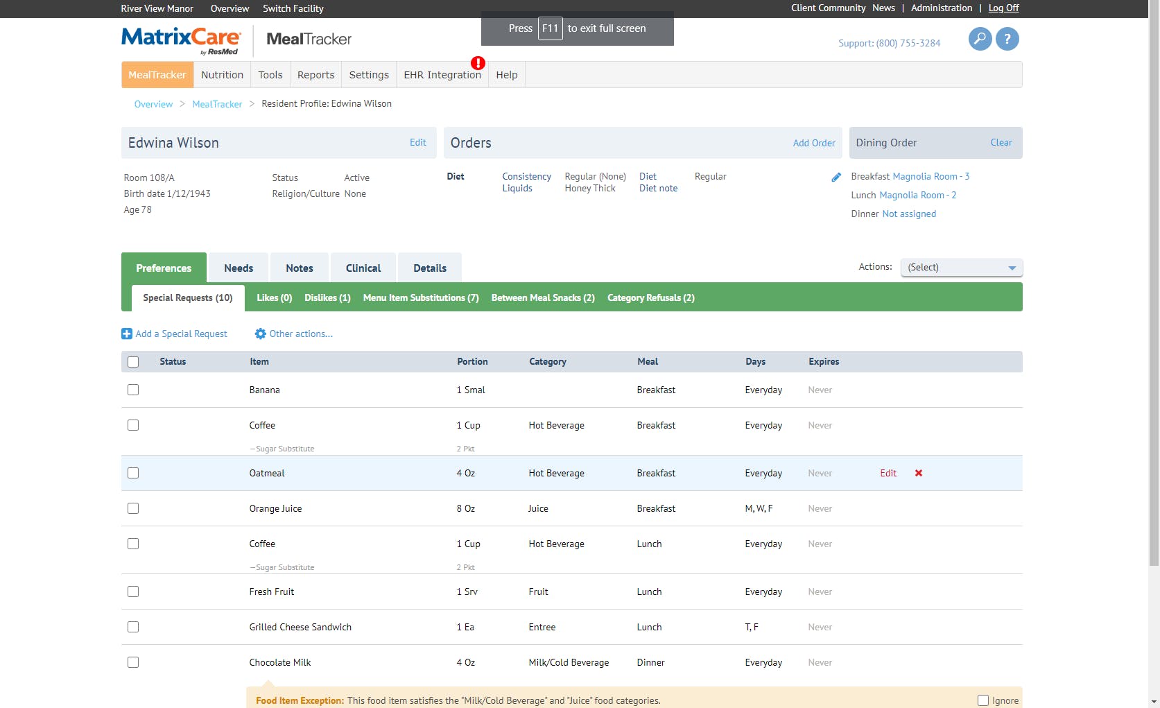 MatrixCare MealTracker Screenshot 2