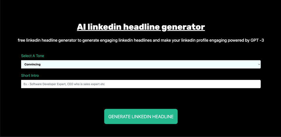 Linkedin Headline Generator Screenshot 1